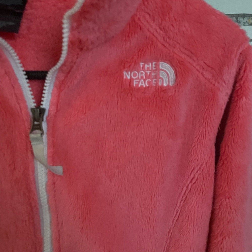 The North Face Coral Pink Puffer Jacket with Full Zip and Stand-Up Collar